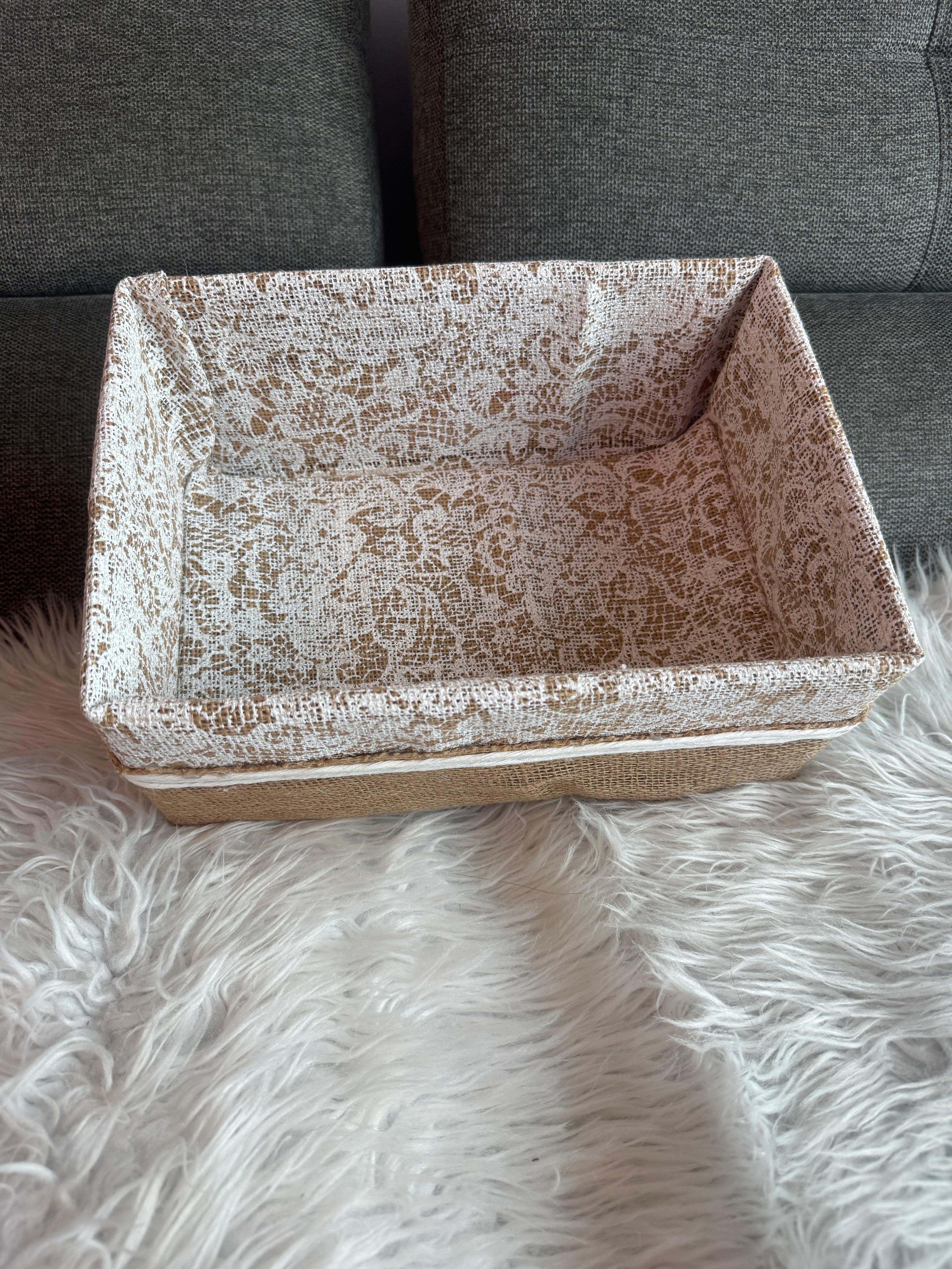 Decorative Jute Storage Buscate with Lace Lining