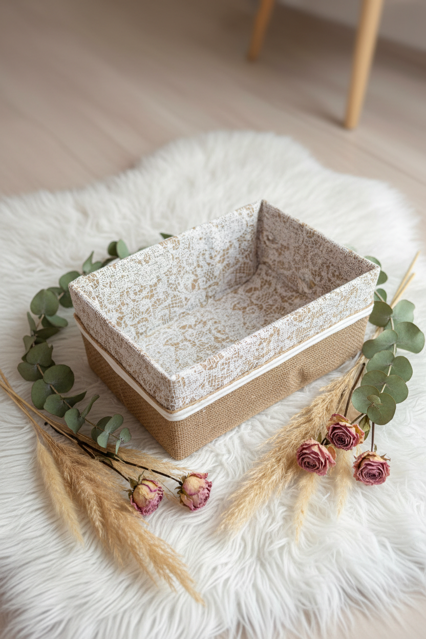 Decorative Jute Storage Buscate with Lace Lining